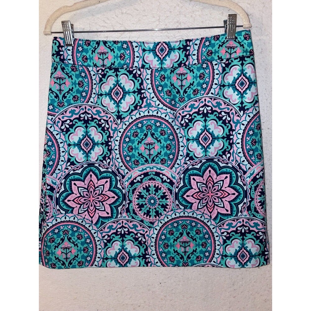 Talbots Womens Size 10 Blue Green Pink Floral Pencil Skirt Colorful Stretch